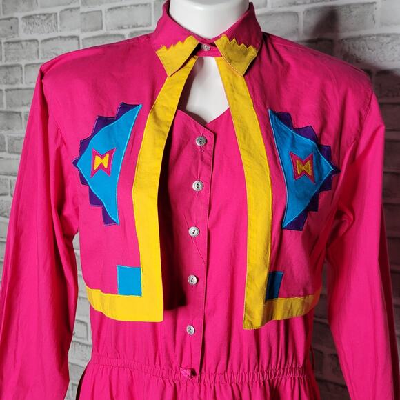 VTG Pink Southwest Maxi Western Dress with Attached Bolero Jacket, size Small - Picture 5 of 8